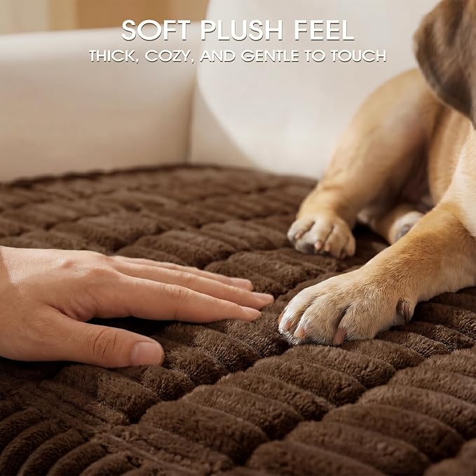 Non-Slip Washable Couch Cover for Dogs, Soft Thick Ribbed Flannel | 27.6"x59", Brown, 0.8" Thick, Rubber Dot Backing, Pet-Friendly Protector for Sofa, Floor, Window Bench, Car Seat or Camping - Image 4