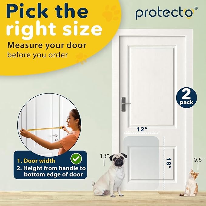 PROTECTO 2-Pack Door Protector from Dog Scratching, 18x12 - Door Guard | Clear Door Scratch Protector & Screen Door Protector for Cats, Scratch Shield - Window, Wall, Sliding Doors, Indoor Outdoor - Image 2