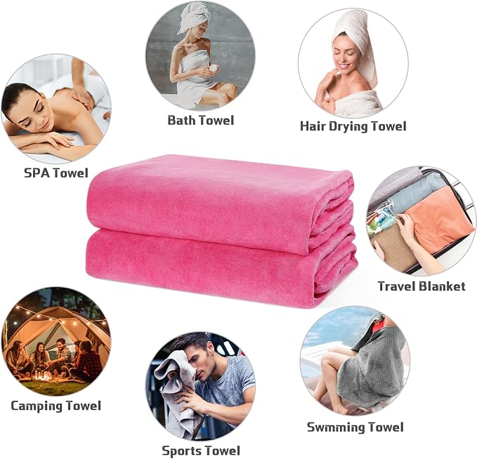 Mixweer 4 Pcs Oversized Bath Towels, 40 x 80 Inch Giant Microfiber Jumbo Bath Sheets Soft Bathroom Microfiber Quick Dry Absorbent Shower Towels for Spa Camping Beach(Hot Pink) - Image 7