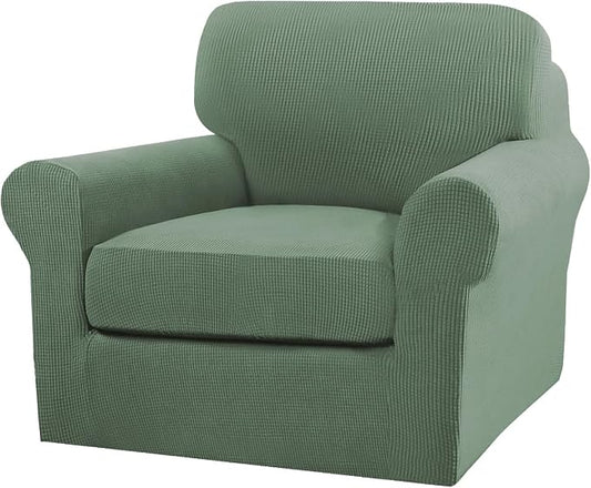 Turquoize 2 Piece Chair Covers Armchair Slipcovers for Living Room Armchair Sofa Cover with Individual Cushion Covers Feature Jacquard Fabric (Chair, Loden Frost) by Turquoize