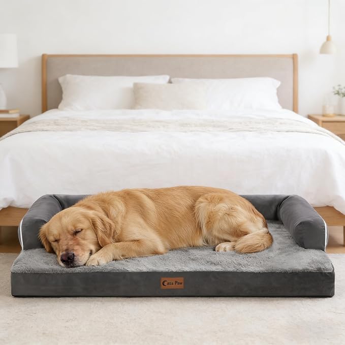 Orthopedic Washable Dog Bed for Medium Dogs, 35x22in, Dark Grey | Orthopedic Foam Relieves Joint Pressure, Bolsters Supports Head And Neck, Washable Cover, Non-Slip Bottom - Image 10
