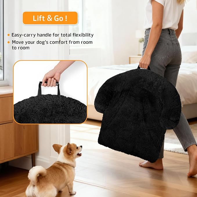 GGIB Calming Dog Bed Fluffy Plush Dog Mat for Furniture Protector with Removable Washable Cover for Large Medium Small Dogs and Cats (Extra Large (53x39.3x6), Black) - Image 3