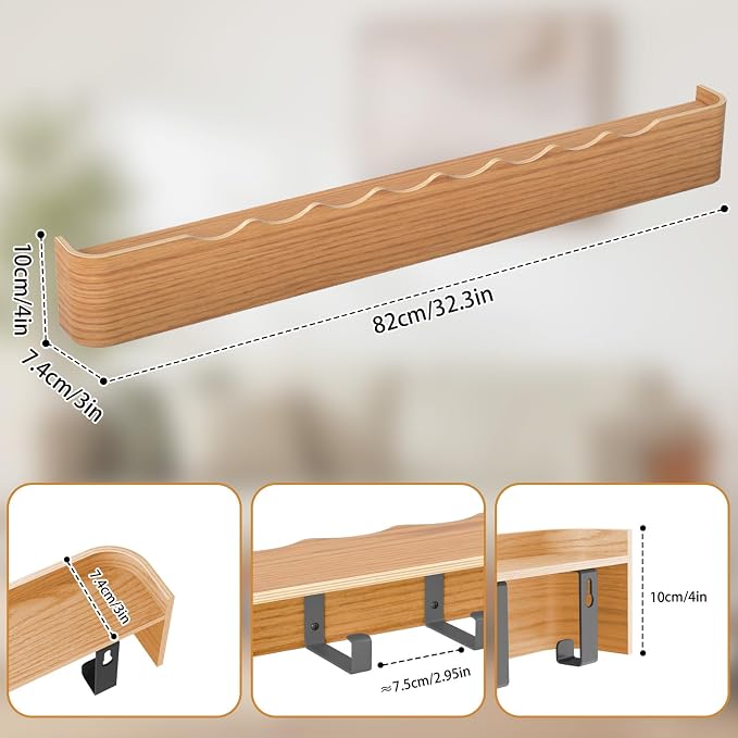 Wooden Wall Mounted Coat Rack with Shelf and Hidden Metal Hooks | Entryway Organizer For Coats, Bags And Keys, Modern Floating Shelf For Hallway And Bathroom Use - Image 2