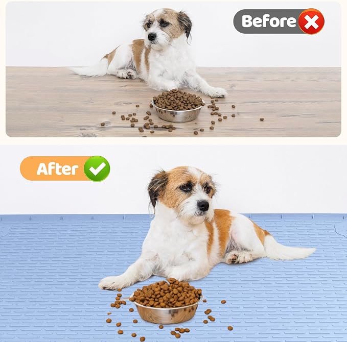Dog Food Mat 50''x35'' Extra Large Dog Mat for Food and Water, Blue | Silicone Dog Bowl Mat with Raised Edge, Waterproof Non-Slip Pet Feeding Mat for Floors, fit for Dog Cat Bowls - Image 4