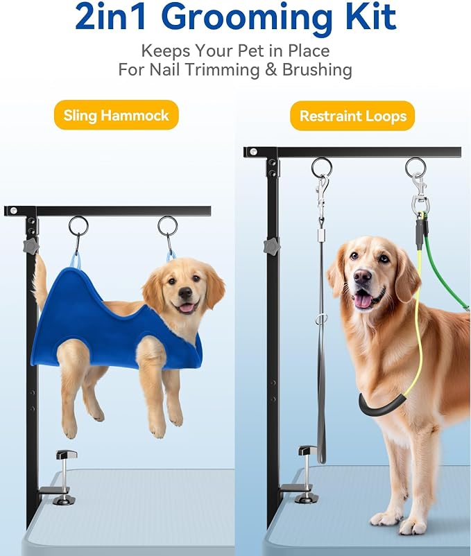 Adjustable Foldable Dog Grooming Arm with Clamp, 26–40 in Height, Safety Hammock & No-Sit Holders, Grooming Restraint for Small & Medium Dogs - Image 6