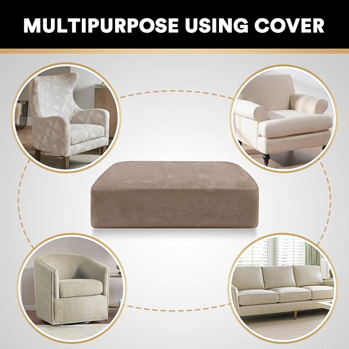 PrinceDeco Velvet Stretch Couch Cushion Cover Soft Cushion Slipcover for Chair Cushion Furniture Protector Seat Cushion Sofa Cover (Width Up to 29.5", Taupe) - Image 6