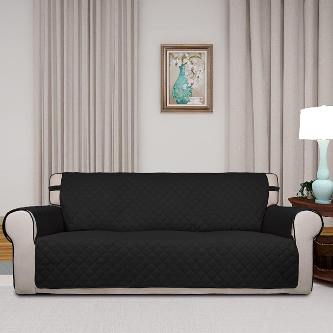 PureFit Reversible Quilted Sofa Cover Dog Couch Covers for Sofa, 66 in | Black/Black, Water Resistant Couch Protector, Washable Pet Couch Cover with Non Slip and Elastic Straps For Kids - Image 2