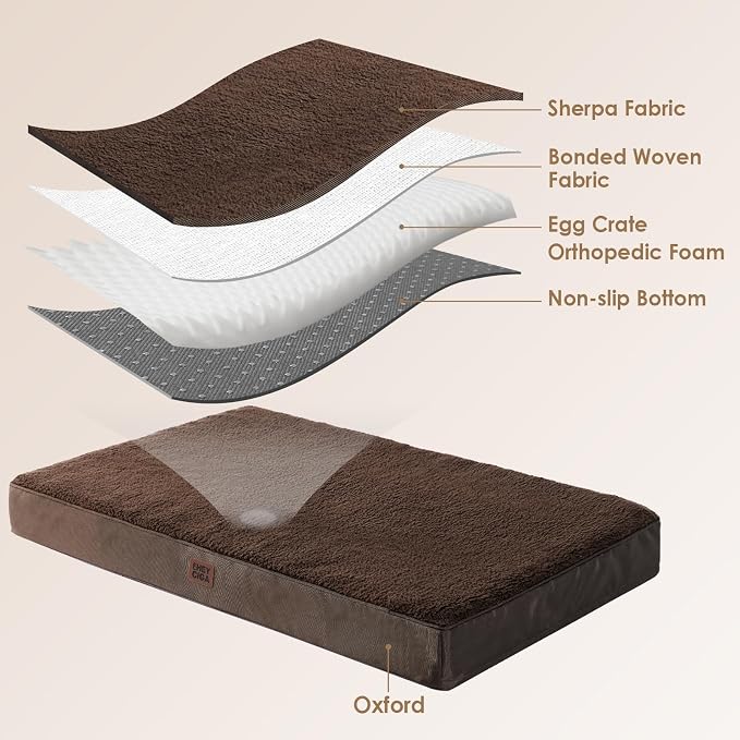 EHEYCIGA Orthopedic Dog Bed Large with Removable Washable Cover, 44IN Brown | Egg Crate Foam Support, Durable Oxford fabric, Non-Slip Bottom, Machine Washable, Soft Waterproof Plush Pet Bed Mat For Crate - Image 4