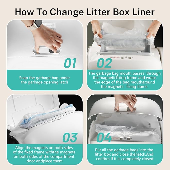 Waste Bags for Self-Cleaning Cat Litter Box | Replacement Extra Large Cat Litter Box Liners, 4 Rolls Drawstring Trash Bags for Robot,（80 Count ）20 x 18 Inches - Image 2