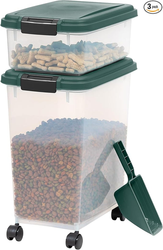 IRIS USA Remington Dog Food Storage Container, 30 lbs, 11 lbs, Airtight, Stackable, Wheels, Food Storage, Treat Box, 2-Cup Scoop by IRISUSA