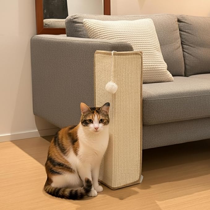 PETKARAY Under-Furniture Cat Scratcher, 23.6'' Sisal Scratching Post for Couch Corner, Furniture Protector Scratch Pad for Sofa with Toy Ball by PETKARAY