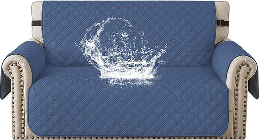 Waterproof Loveseat Covers for 2 Cushion Couch, Sofa Covers for Pets Washable with Side Pockets, Non Slip Couch Covers for Dogs, Dog Couch Cover with Elastic Straps (Loveseat, Berlin Blue) by CYCMACOHOME