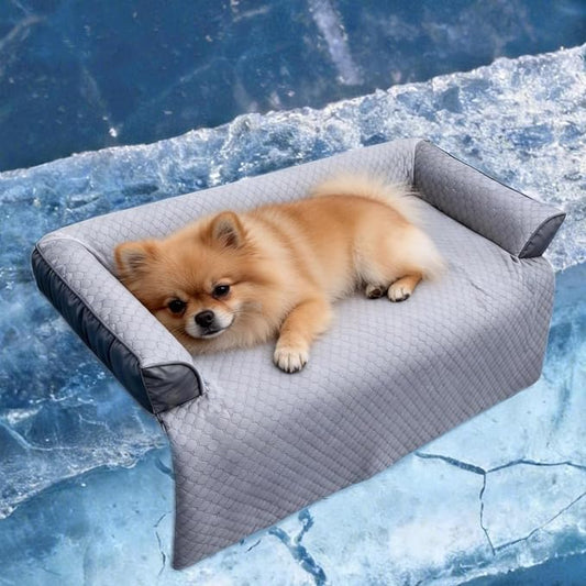 GGIB Cooling Dog Bed Mat with Bolster Pillow Washable Dog Couch Cover Breathable Summer Pet Couch Bed Protector Indoor(Small, Cooling Grey) by GGIB