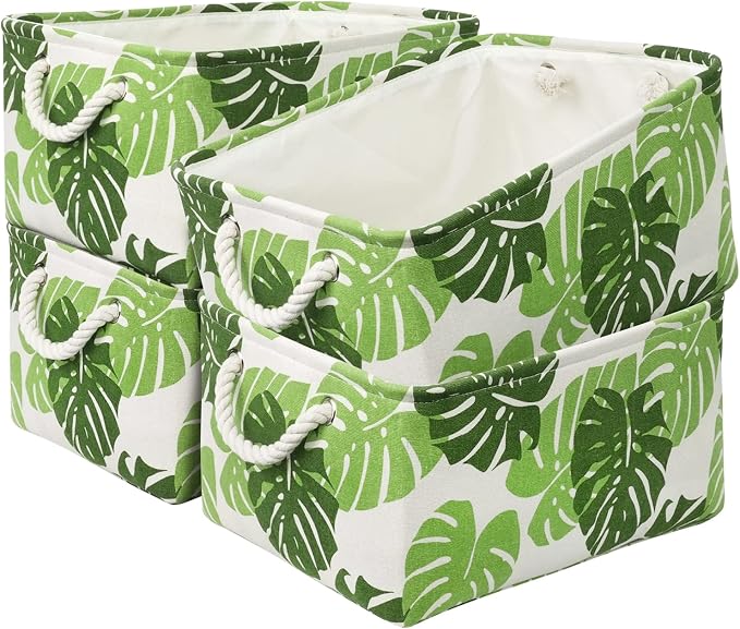 Storage Cubes, Storage Bins Baskets for Organizing 4 Pack for Organizing Toys, Clothes, Closet Baskets with Rope Handles for Nursery Home(White and Green,15.7"L×11.8"W×8.2"H) by TcaFmac
