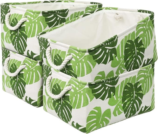 Storage Cubes, Storage Bins Baskets for Organizing 4 Pack for Organizing Toys, Clothes, Closet Baskets with Rope Handles for Nursery Home(White and Green,15.7"L×11.8"W×8.2"H) by TcaFmac