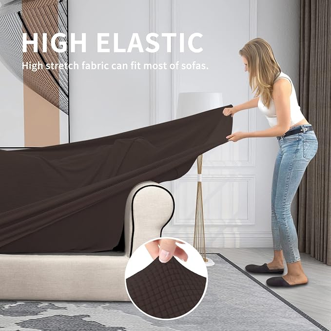 Easy-Going 4 Pieces Stretch Couch Cover Oversized Sofa Cover for Dogs Washable Sofa Slipcover for 3 Separate Cushion Couch Spandex Elastic Furniture Protector for Pets, Kid(Chocolate, Oversized Sofa) - Image 4