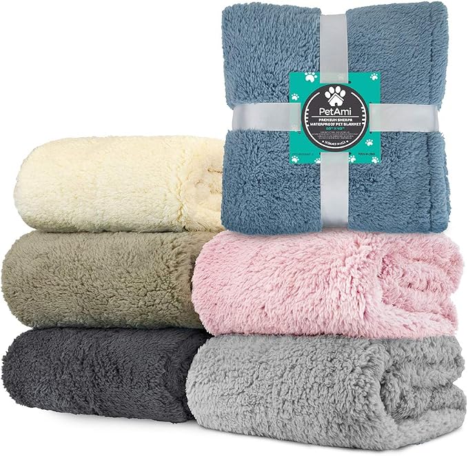 PetAmi Fluffy Waterproof Dog Blanket for Couch and Bed, Reversible Sherpa Pet Throw, Pee Proof Furniture Protector Sofa Cover, Washable Cat Blanket for Medium Large Dogs and Cats (Dusty Blue, 40x60) - Image 8
