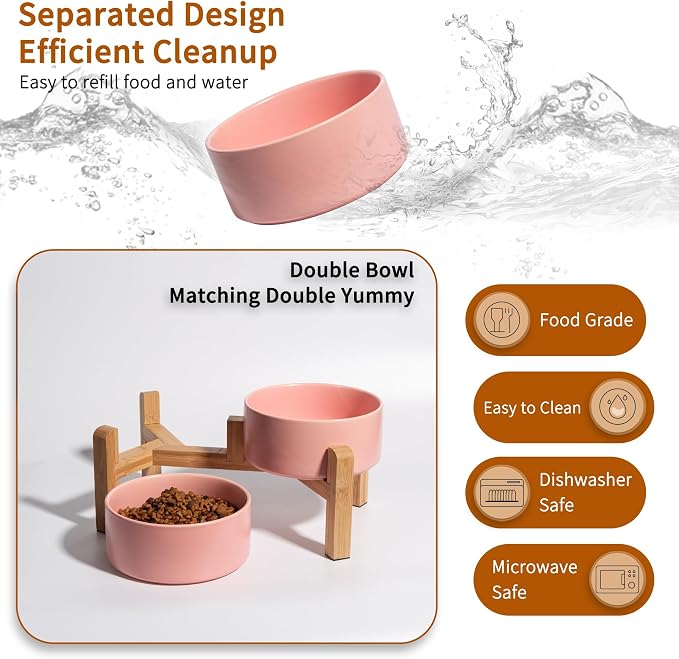 Elevated Ceramic Dog Bowl, 3.6 Cups Dog Food and Water Bowl Set with Stand | 6.1'' Double Dog Feeding Dishes, Non-Slip Raised Dog Feeder for Small and Medium Breeds, 28.74 OZ / 850 ML, White - Image 5