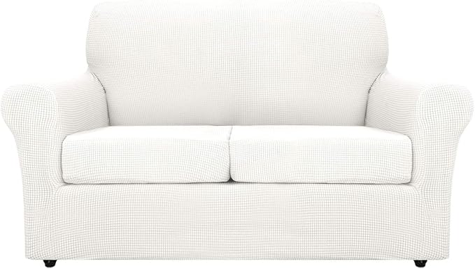 MAXIJIN 3 Piece Couch Covers for 2 Cushion Couch Super Stretch Loveseat Slipcover Dogs Pet Proof Fitted Furniture Protector Spandex Non Slip Sofa Love Seat Cover Washable (Loveseat, White) … by MAXIJIN