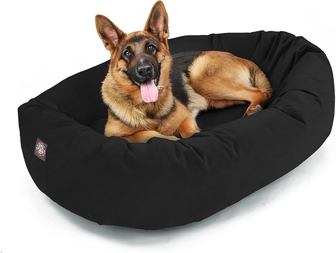 Majestic Pet 52 Inch Suede Calming Dog Bed Washable – Cozy Soft Round Dog Bed w/Spine Support for Dogs to Rest Head - Fluffy Donut Dog Bed 52x35x11 (Inch) - Round Pet Bed X- Large – Black (2025) by MajesticPet