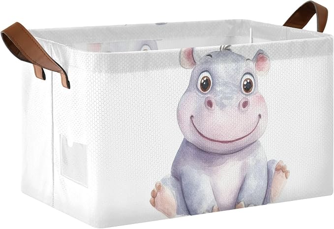 Cute Baby Hippopotamus Hippo Animal Storage Basket with Labels&Handles Rectangular Waterproof Nursery Storage Bins Collapsible Shelf Organizer Baskets for Kids Books Cloth Gift Basket Toys Laundry by Unknown