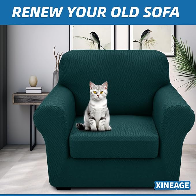 XINEAGE 2026 New 2 Piece Chair Cover with Arms Super Stretch Chair Slipcover for Living Room Pet Dog Universal Slip Cover Anti Slip Armchair Furniture Protector (Blackish Green), 31"-46"(1 Cushion) - Image 4