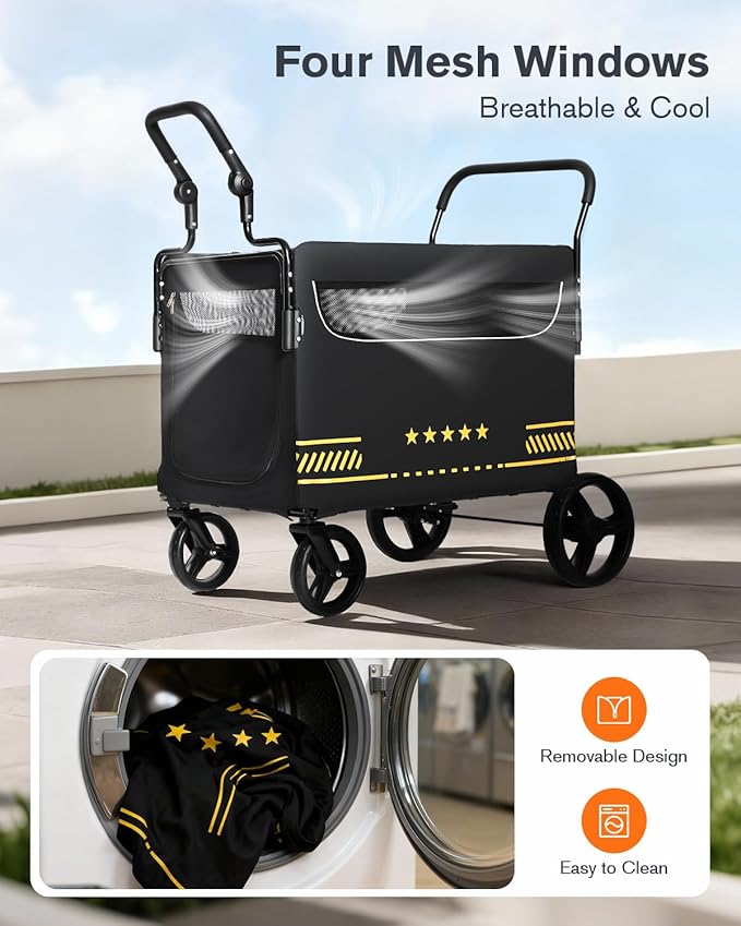 All Terrain Pet Stroller for Medium & Large Dogs with Ramp, Foldable Dog Stroller with Brakes, 3 Entrances, Dual Adjustable Handles with Reversible Push, 160lbs Weight Capacity