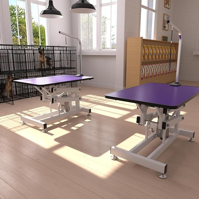 Hydraulic Dog Pet Grooming Table, 42 Inch Heavy Duty Professional Pet Grooming Station 21'' -36'' Height Adjustable for Small Medium Large Dog at Home with Clamps and Grooming Noose, Purple - Image 7