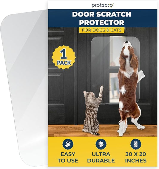 PROTECTO 1-Pack Door Protector from Dog Scratching, 30x20 - Door Guard | Clear Door Scratch Protector & Screen Door Protector for Cats, Scratch Shield - Window, Wall, Sliding Doors, Indoor Outdoor by protecto
