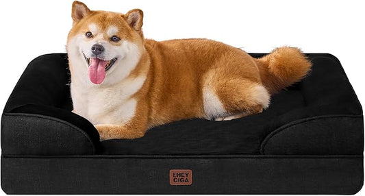 EHEYCIGA Orthopedic Dog Beds Large Sized Dog, Waterproof Washable Pet Bed | Non-Slip Bottom and Egg-Crate Memory Foam XL Dog Couch Bed with Washable Removable Cover, Black by EHEYCIGA