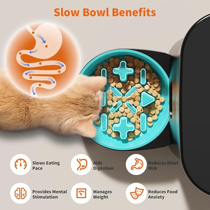 HoneyGuaridan Automatic Cat Feeder for 2 Cats,3.5L Dual Cat Food Dispenser, 2.4G/5G WiFi APP Control for Multiple Cats,2 Stainless Steel Bowls & 2 Slow Feeder Anti-Choking Bowls, Dual Power - Image 3