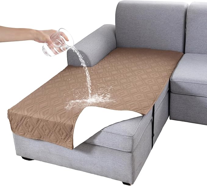 Genina 100% Waterproof Sectional Couch Covers for L Shaped Chaise Lounge Left, Anti-Slip Sectional Cover Furniture Protector Couch Cover for Dogs Pets, 1 Piece (Camel, Left Chaise Cover) by Genina