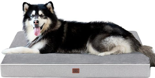 EHEYCIGA XXL Orthopedic Dog Crate Bed with Memory Foam, 47x29Inch, Grey | High Density Egg Crate Foam, Waterproof Liner, Washable Removable Cover, Non-Slip Bottom, Fits Crate, Floor and Sofa by EHEYCIGA