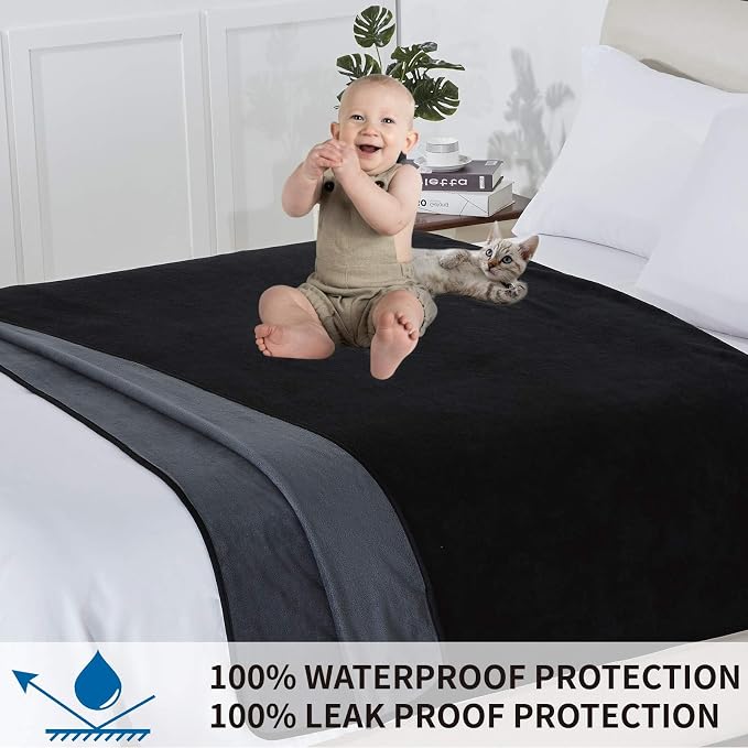 Softan Waterproof 100% Leak Proof Blanket for Baby Adults Pets Dogs Cats, Pee Proof, 3 Layer Protector for Bed, Sofa Couch and Other Furniture, 90"x90", Charcoal | Black, Reversible Lightweight - Image 2
