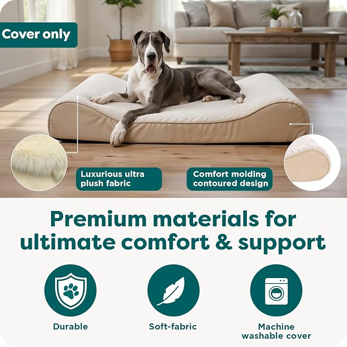 FurHaven Replacement Dog Bed Cover, Contour Luxe Lounger Design, Soft & Breathable Fabric for Cozy Comfort, Machine Washable, Large, Ultra Plush Faux Fur & Suede, Cream - Image 5