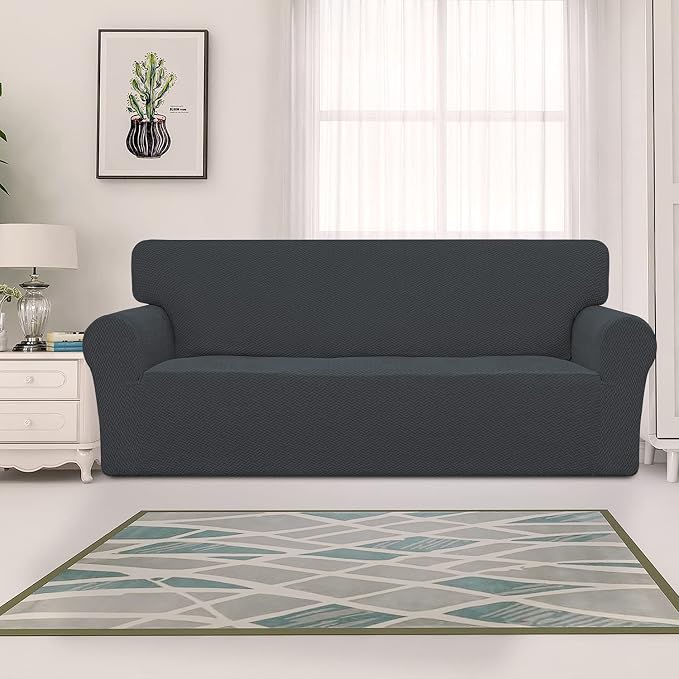 Easy-Going Stretch Jacquard Couch Cover, 1-Piece Soft Sofa Cover, Sofa Slipcover with Anti-Slip Foams, Washable Furniture Protector for Kids, Pets (Oversized Sofa, Dark Gray) - Image 2