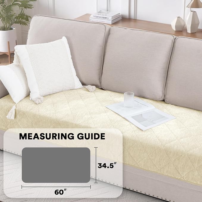 PrinceDeco Couch Covers for Dogs Chenille Sofa Covers for 2 Cushion Washable Quilted Checkered Fuzzy Pet Couch Cover Soft Couch Protector Non-Slip Sofa Pads for Puppy Cat Kids(34.5" x 60", Ivory) - Image 3