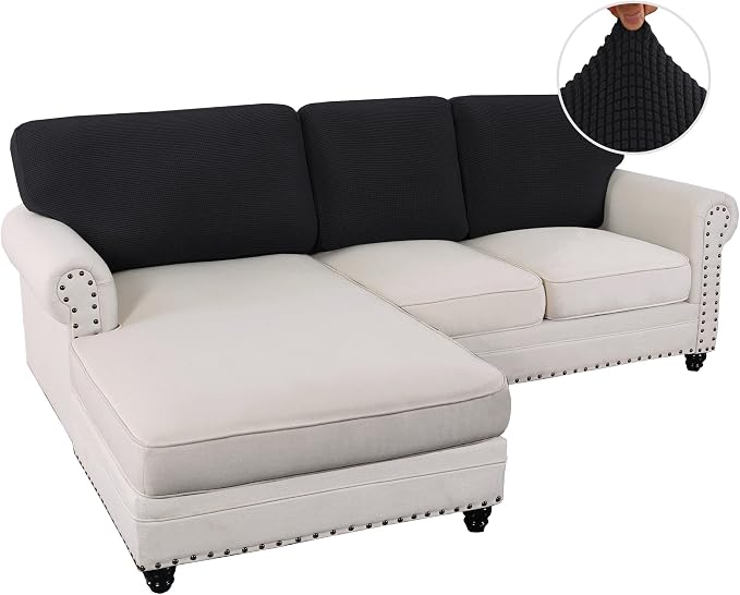 H.VERSAILTEX Backrest Cushion Covers Sectional Couch Back Cushion Covers for Sectional Sofa Set for Both Left/Right Couch (Back Only: 1 Chaise + 2 Sofa, Black) - Image 2