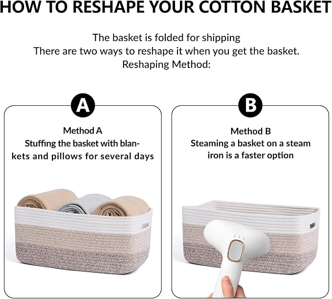 MiniArk Large Storage Baskets for Shelves, 17 x 13 x 7.5” Closet Organizers Bins for Clothes Blanket Towels, Baby Nursery, Toy Baskets Box, Woven Rope Baskets, 2 Packs Gradient Brown - Image 7