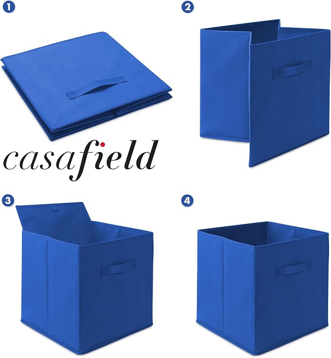 Casafield Set of 12 Collapsible Fabric Cube Storage Bins, Royal Blue - 13" Foldable Cloth Baskets for Shelves, Cubby Organizers & More - Image 6