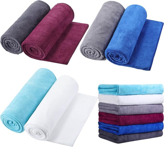 Tegeme 6 Pcs Microfiber Bath Towel Set 30 x 60 Bath Towel, Quick Drying, Oversized, Soft, Absorbent Sweat, Large Fitness Towels for Beach Bathroom, Sports, Yoga, Pool, Gym, Men & Women (Multicolor) by Tegeme