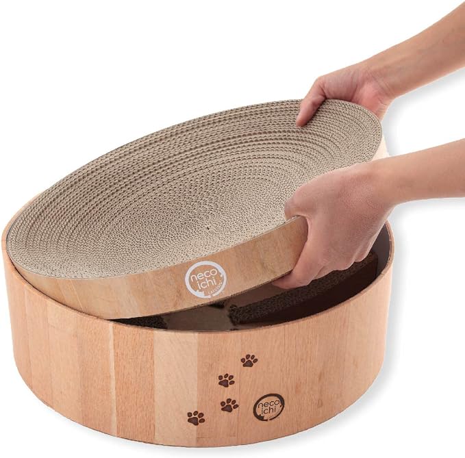 Necoichi Cat Scratcher Bowl Replacement for Indoor Cats - Cat Scratching Lounger with Reversible Usability and Extra Comfort for Lounge, Cardboard Bed Couch / (Regular, Oak) - Image 4