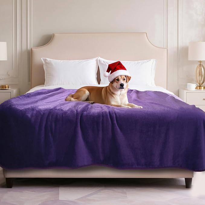 Waterproof Dog Blanket for Couch,Pee Proof Pet Blanket with 3-Layer Protection,Reversible Sherpa & Flannel Furniture Protector for Sofa Bed Car,Gifts for Cat Dog Lovers Christmas,50"x60",Purple by Unknown