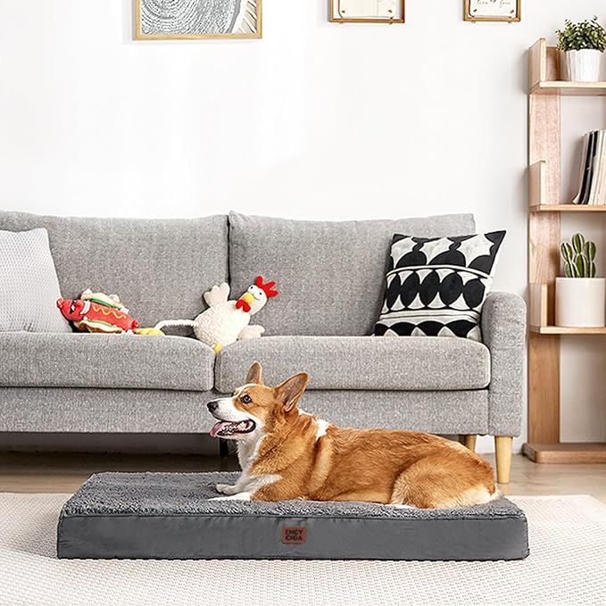 EHEYCIGA Orthopedic Dog Bed Large with Removable Washable Cover, 47IN Grey | Egg Crate Foam Support, Durable Oxford fabric, Non-Slip Bottom, Machine Washable, Soft Waterproof Plush Pet Bed Mat For Crate - Image 9