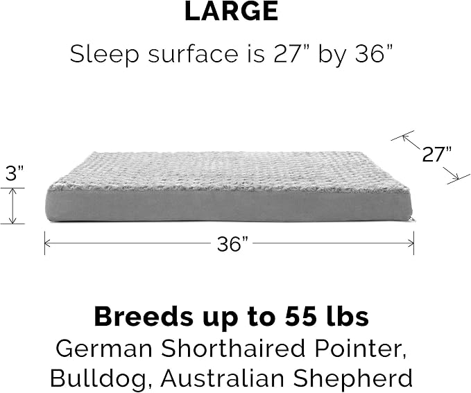 FurHaven Orthopedic Dog Bed for Large Dogs, Mattress Style Bed, Orthopedic Egg Crate with a solid Orthopedic Foam Base for Joint Support, Washable Cover, Large, Plush Faux Fur & Suede, Gray - Image 2