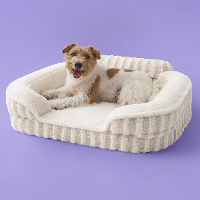 LE SURE Cute Cozy High Back Orthopedic Dog Beds Medium Size Dog,28" Beige | Waterproof Pet Bed with Sides, Aesthetic Comfy Egg-Crate Foam Pet Couch Sofa, Removable Washable Cover, Non-Slip Bottom by Lesure
