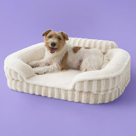 LE SURE Cute Cozy High Back Orthopedic Dog Beds Medium Size Dog,28" Beige | Waterproof Pet Bed with Sides, Aesthetic Comfy Egg-Crate Foam Pet Couch Sofa, Removable Washable Cover, Non-Slip Bottom by Lesure