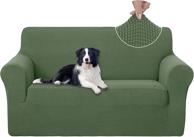 U-NICE HOME Loveseat Cover Stretch Couch Cover Sofa Slipcover, Loden Frost | 2 Cushion Sofa, 1-Piece Sofa cover, Washable, Pet friendly, Furniture protector, Polyester Spandex Jacquard fabric by U-NICEHOME