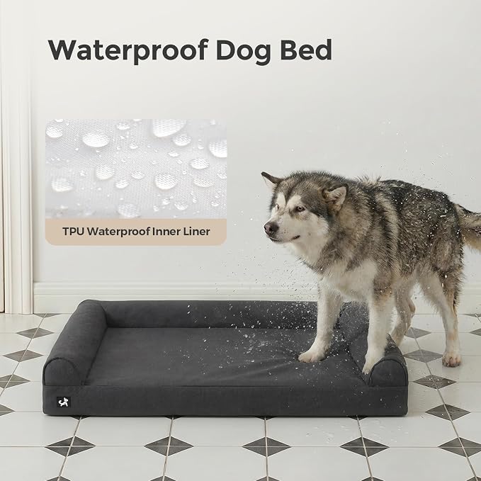 Sytopia 36in Dog Beds for Large Sized Dogs,L Orthopedic Pet Bed with Removable Washable Cover, Waterproof Egg Crate Foam, Non-Slip Bottom, Supports up to 100+ lbs for Old Pet, Dark Gray - Image 5