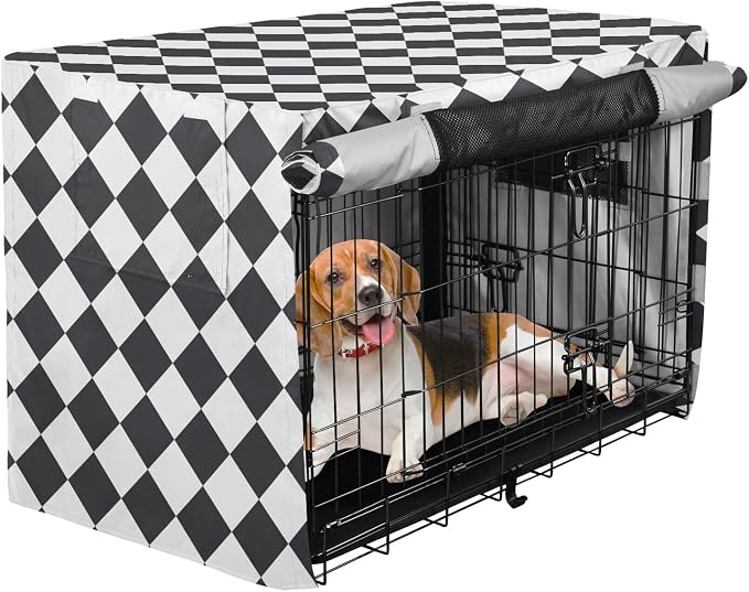 Dog Crate Cover Kennel Cover for Dog Cages Breathable for Wire Cage Indoor Outdoor Geometric Diamond Chess Black and White - Image 2